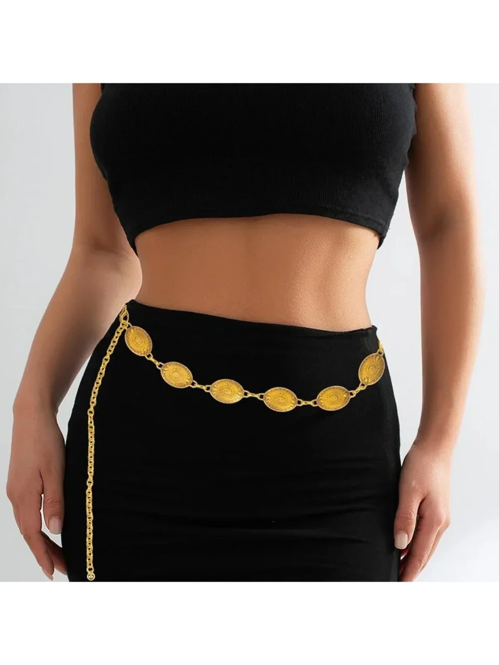 Women's Solid Golden Metal Belt Concho Belt Cowgirl Boho Vintage Chain Belt